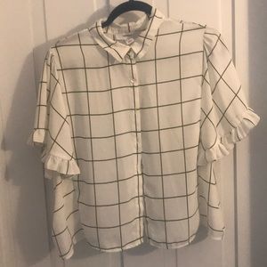 white and olive stripes top